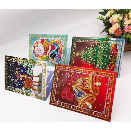 4pcs DIY Diamond Painting Greeting Card Special Shaped Diamond Mosaic Merry Christmas Embroidery Kit Santa Claus Xmas Postcards