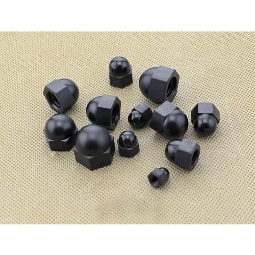 500PCS M12 DIN1587 ROHS QUALITY BLACK Nylon Nut Plastic Cap Nuts Decorative Acorn Nut Nylon Hex Hexagon ACORN Domed Cap Nuts