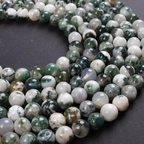 Natural Stone Beads White Moss Agates Round Loose Beads 2 3 4 6 8 10 12mm Beads For Bracelets Necklace Jewelry Making