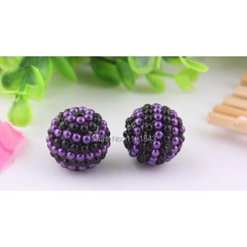 Kwoi vita Black/purple Strips chunky Imitation pearl Rhinestone Beads,Chunky 22mm 100pcs Rhinestone Ball Beads for Chunky