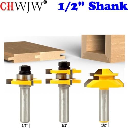 CHWJW 3pc 12mm 1/2" Shank high quality Tongue & Groove Joint Assembly Joinery Router Bit Set 3/4" Stock Wood Cutting Tool