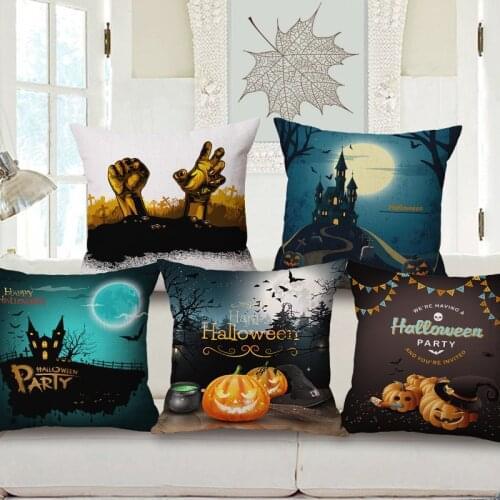 Decorative Cotton Linen Cushion Cover 45X45Cm Capa de Dlmofada Sofa Bedding Throw Pillow Case Halloween Topic pumpkin Pattern