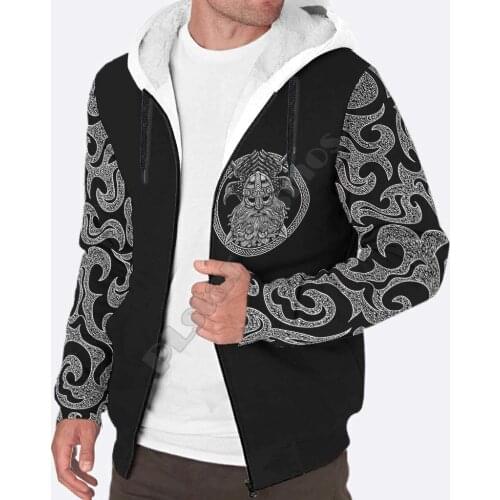 Viking Tattoo 3D printed Fleece zipper Hoodies Men Women Winter Warm double plus velvet jacket cosplay costumes Casual Coat 01