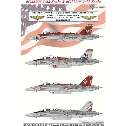 GALAXY Tools G48003 G72003 1/48 1/72 Scale F/A-18F VFA-102 Diamondbacks Decals for Hasegawa Airplane Model