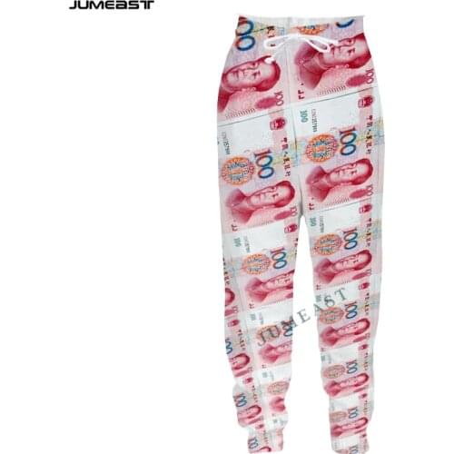 Jumeast Brand Men Women 3D Chinese Money Renminbi Casual Long Pants Sport Pullover Length Sweatpants Trousers