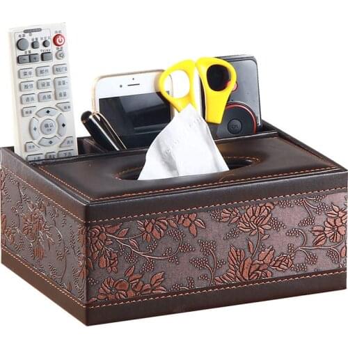 Tissue Box Leather Retro Rectangular Remote Control Stationery Napkin Holder Pumping Paper Dispenser Desk Organizer Storage