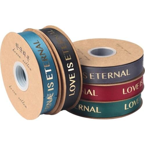 50Yard 1cm 2.5cm Width Gold Stamping Grosgrain Ribbon LOVE IS ETERNAL Gift Packaging Ribbons