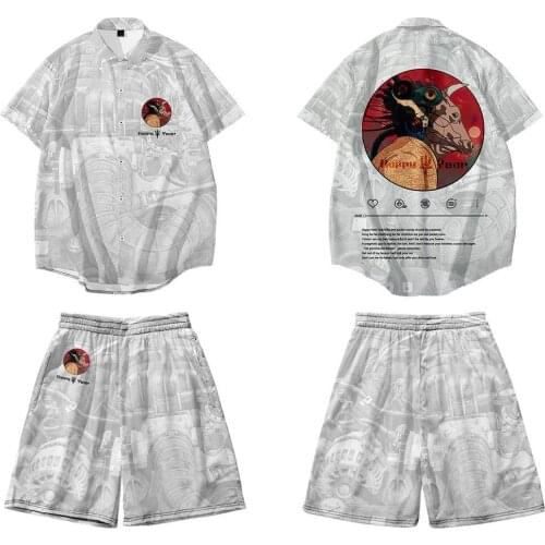 Summer New Style Digital Printing Literary Creative Printing Break Loose Short-sleeved Shirt Shorts Thin Suit