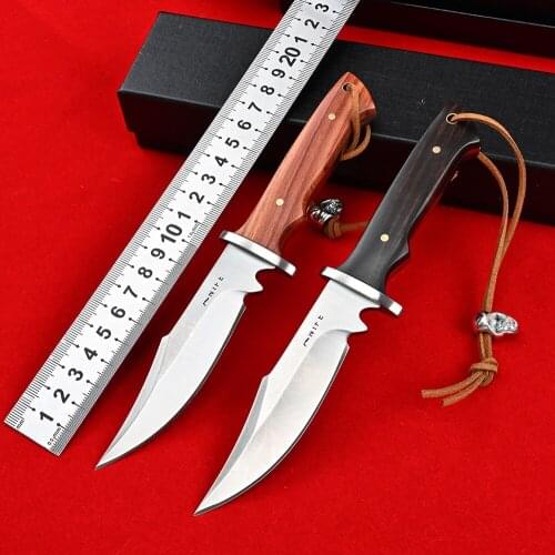 Mini Hunting Knife Fixed Blade Wood Handle 5Cr15Mov Pocket Knife Tactical Military Combat Suvival Self Defense Utility EDC Tools