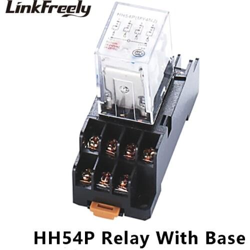 HH54P Miniature Electromagnetic Coil Relay 5A 380V 14Pins 4NO+4NC 12V 24V 36V 110V 220V Power Voltage Relays With Socket Base