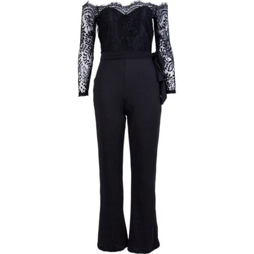 Fashion Womens Cotton Lace Floral Crochet Off Shoulder Long Sleeve Slim Romper Jumpsuit Bodysuit Bodycon Paarty Club Clothes