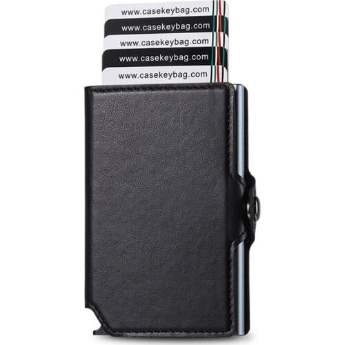 ZOVYVOL Mens Wallet Business Bank Card PU Crazy Horse Leather Fashion Metal Box Anti-theft Brush Money Clip Cover Bag Black New