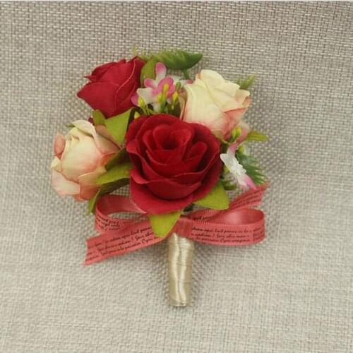 2018 5Pcs/Lot New Red Rose Corsage&Wrist Flowers Groomsman Article Flowers Wedding Party Decorative Corsage and Wrist Flowers