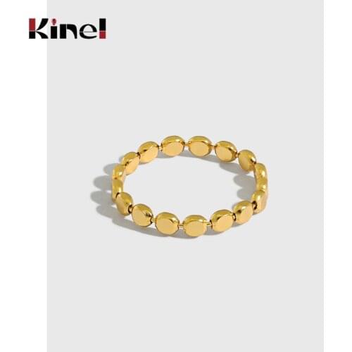 Kinel 2020 New Geometric Oblate Beads 925 Sterling Silver Ladies Fashion Girl Ring Boutique Jewelry Valentines Day Gift