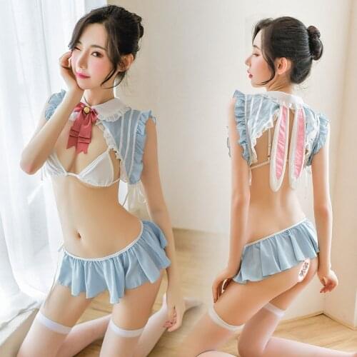 2020 Summer New Arrvial Sexy Kawaii Rabbit School Girls Cosplay Costumes for Women Mini Skirt Erotic Underwear Set Nightclub