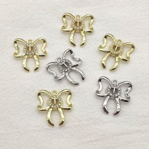 New arrival! 100pcs Rhinestone Pendant Imitation pearls Bows Charm for Jewelry Earrings DIY Parts,Jewelry Findings & Components