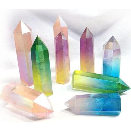 Wholesale natural angel aura crystal wand determined polished points crystals healing stones tower for fengshui decoration