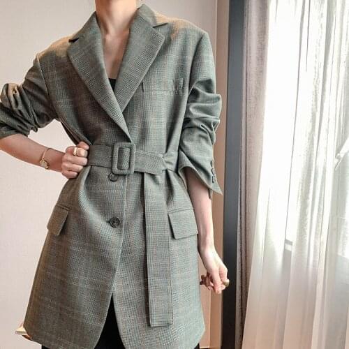 2020 Autumn Turn Down Collar Blazer Stripe Vintage Ladies Coat Casaco Feminino Tops For Women Blazers
