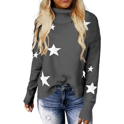 Autumn Winter Hot Selling European American Popular Ladies Star Pattern High Collar Long Sleeve Pullover Knitted Sweater