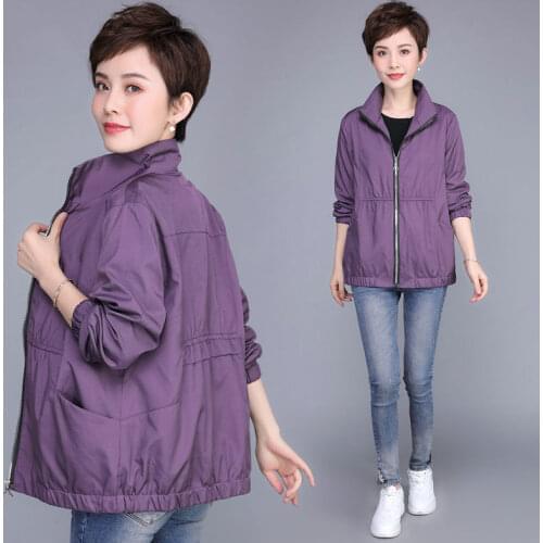 Casual Womens Jacket NEW Spring Autumn Coats Middle-Aged Lady Plus Size 5XL Pocket Zipper Short Outerwear Windbreaker Female