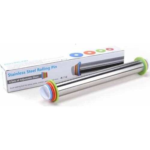 17 Inch Adjustable Stainless Steel Rolling Pin With Dough Roller With 4 Removable Adjustable Thickness Rings High Quality