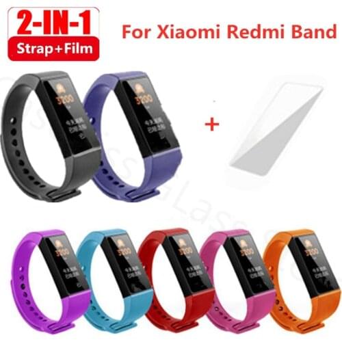 2 in1 Wrist Strap With Film For Xiaomi Mi Band 4c Silicone Strap Replacement Smart Bracelet on Redmi Xiaomi Band 4C Wristband
