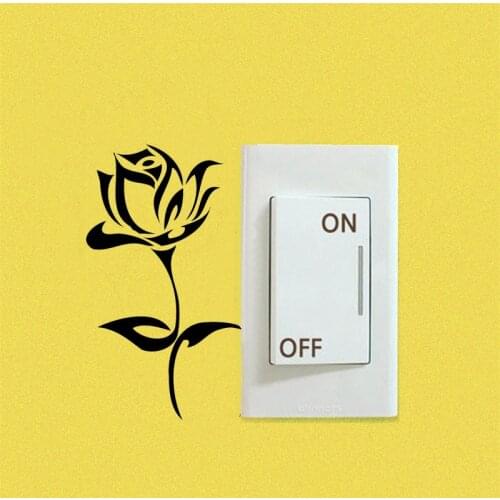 Rose Fashion Wall Sticker Switch Decorative decals Home Decor Black 4WS0130