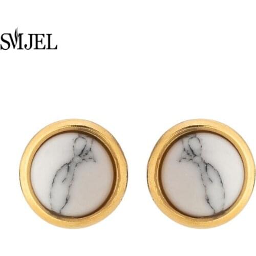 SMJEL Boho Natural Stone Stud Earrings For Women Men Round Charm Turquoise Ear Studs Fashion Jewelry 2020 boucle d'oreille
