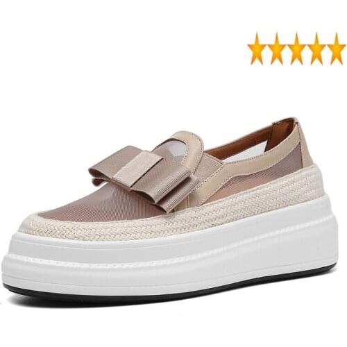 Mesh Summer Transparent Breathable Women Platform Shoes Casual Slip On Bowknot Creeper Loafers Female Joggers Trainer Sneakers