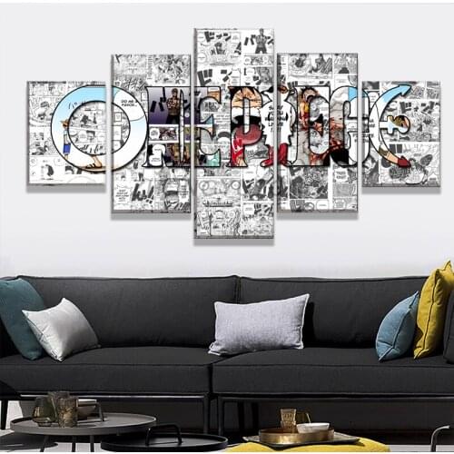 Modern Artwork Canvas Print Painting 5 Pieces Anime One Piece Artistic Poster Logo Picture Wall Art Home Decorative