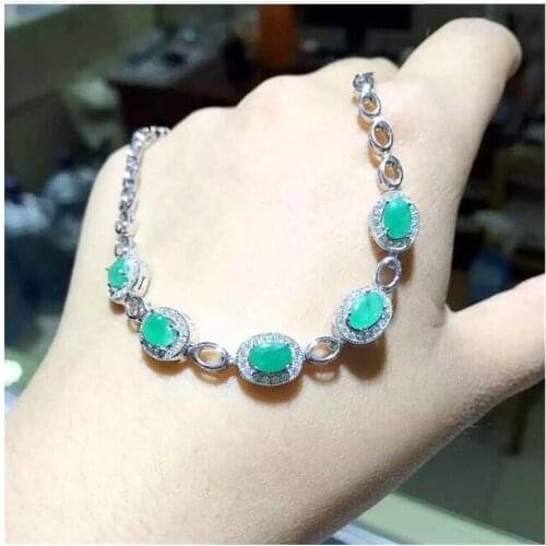 Natural and real Emerald Bracelets 925 sterling silver Fine jewelry gems 4*6mm 5pcs