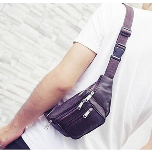 Fashion Men Genuine Leather Waist Bag Multi-pocket And Multiple Zipper Belt Bag Adjustable Belt Fanny Pack Shopping Phone Bags