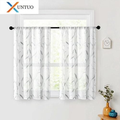 Modern Embroidery Short Tulle Curtains for Kitchen Half Window Living Room Bedroom Voile Curtain Home Decor Panel Sheer Drapes