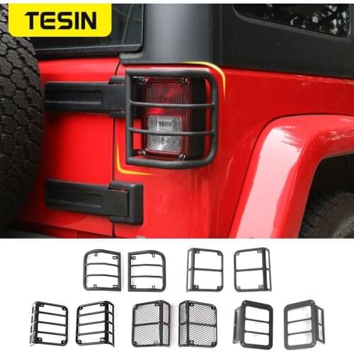 TESIN Car Tail Light Cover Guards Metal Rear Light Protector Cover Stickers for Jeep Wrangler JK 2007-2017 Black Car Accessories