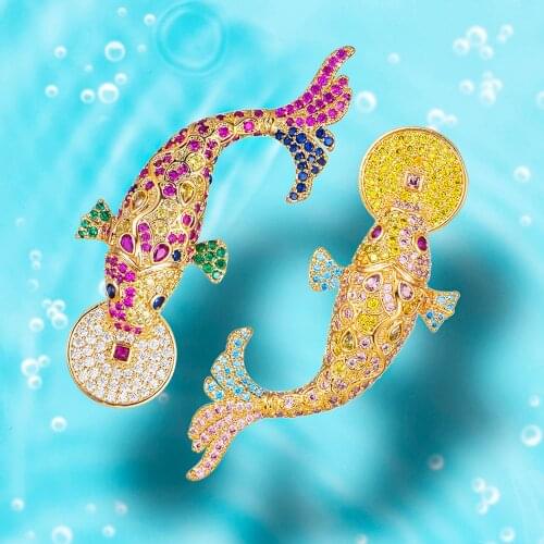GODKI Spring Color Trendy Ingots Fish Earrings for Women Wedding Full Micro Cubic Zircon High Dubai Bridal Earring