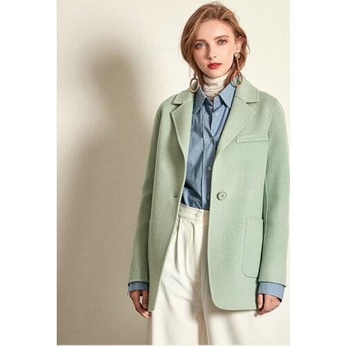 Women s winter coat light green Double sided wool cashmere outwear 2019 autumn plus size ladies fashion overcoats free ship