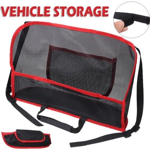 1pc Car Seat Side Net Pocket Handbag Holder Organizer Storage Tidying Mesh Bag Red With Adjustable Stretchy Rope