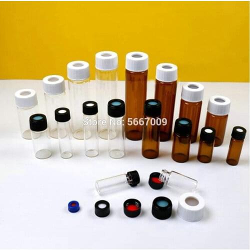 100pcs/lot 5ml to 15ml lab glass screw headspace injection bottle clear/brown sample vials for school experiment