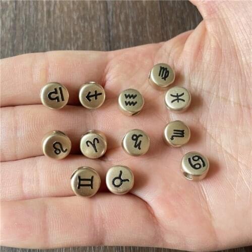 JunKang 100pcs mixed batch frosted gold Greek mythology 12 constellation beads DIY handmade necklace bracelet spacer bulk
