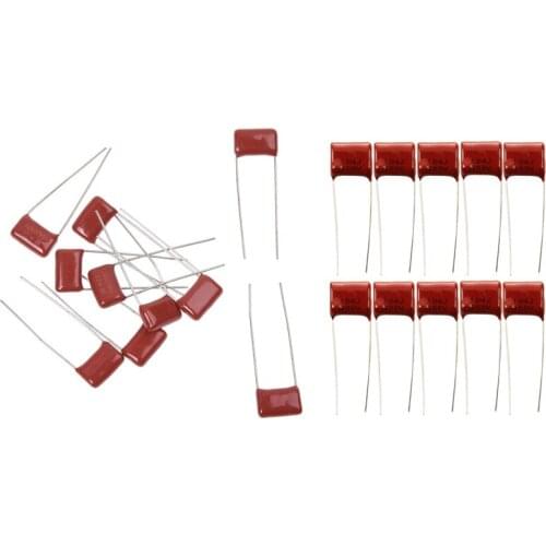 20 Pcs 0.1UF Capacitors: 10 Pcs CBB22 400V 5% DIP Polypropylene Film Capacitors & 10 Pcs 250V 10% Metallized Polyester Film Capa
