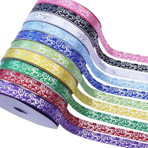22mm 7/8" Silver foil damask Paisley polyester grosgrain ribbon for ties bows gift accessories welcome custom printed