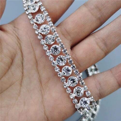 30cm Rhinestone Crystal Chain Bling Diamante Lace Diamond Trim Ribbon Necklace Applique Gem Sparkle Wedding Dress 0.47" Width