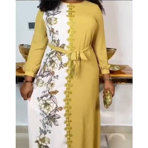 5 Colors High Quantity New African Clothing Embroidery With Diamond Long Dress Dashiki For Lady