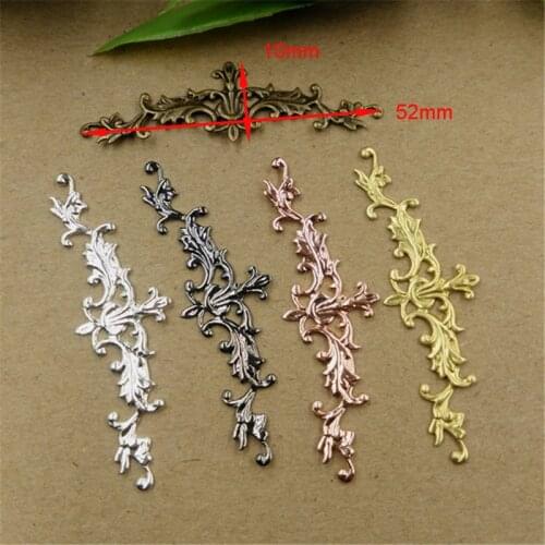 50Pcs 7 Colors 10*52MM Filigree Flower Charms Europe Style Wholesale Brass Material Vintage Pendant Charms DIY Jewelry findings