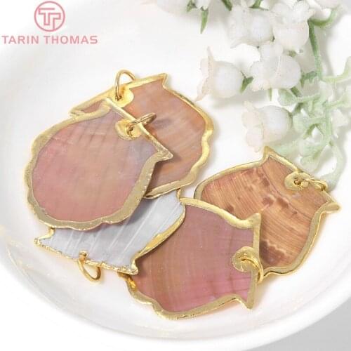 6PCS 30x31MM Hole 5MM 24K Gold Color Brass and Natral Shell Charms Pendants High Quality Diy Jewelry Findings Accessories