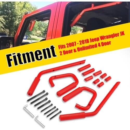 Auto Part For Jeep Wrangler JK 2007-2018 Front Rear Grab Bar Handle Grip Kit Durable Steel Tube With Powder Coated Red Finish