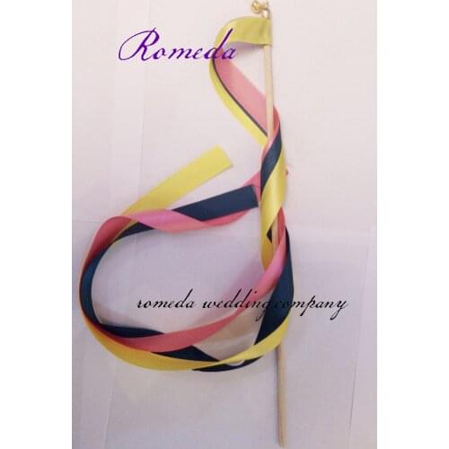 Free Shipping (pink +yellow +dark blue) 3 pcs ribbon stickers with gold bell for wedding decoration