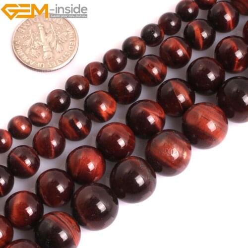 Gem-inside Genuine Red Tige Eye AAA Grade Round Smooth Precious Stone Beads For Jewelry Making Beads DIY Beads Bracelets Gift