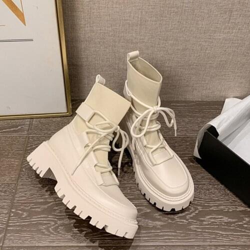 Martin Boots Fashion Round Toe Cross-Tied Platform Short Ankle Ladies Boots Female Shoes For Women 2021 Women Stretch Boots