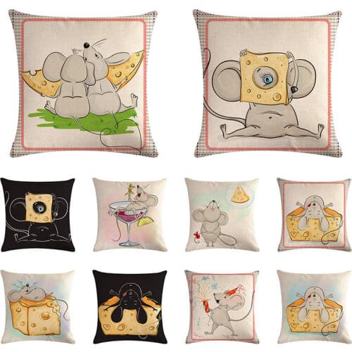 Mouse cheese Cushion Cover Animal Throw Pillow Covers Cute Gift 45x45cm Pillow Cases Bedroom Sofa Decoration